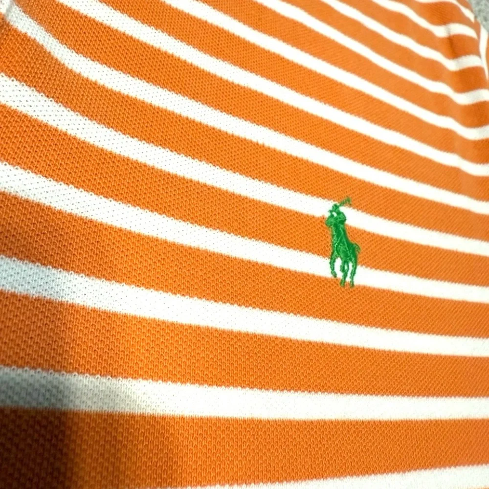 Polo Ralph Lauren Orange and White Striped Green Pony Short Sleeves Shirt Size L